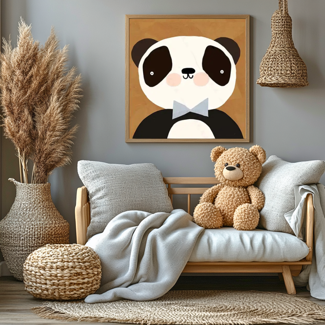 Canvas Schilderij 'Panda met Strik'